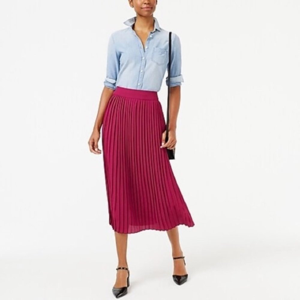J. Crew Pleated Bordeaux Wine Midi Skirt
